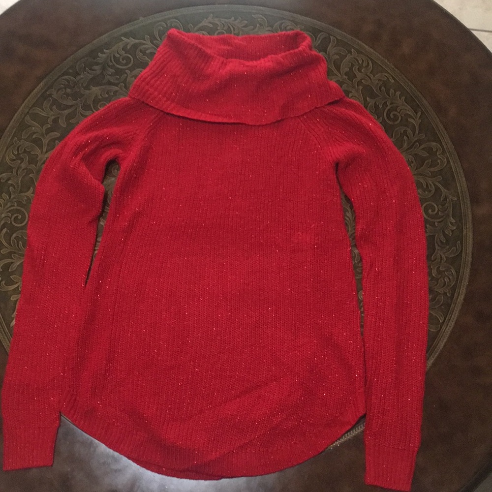 BCX Red Long Sleeve knitted  Shimmery Top Size XS